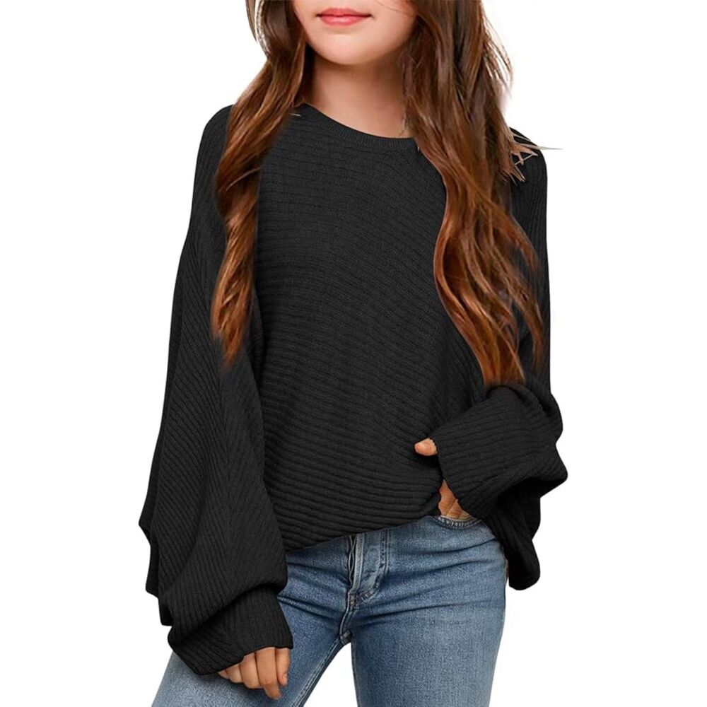 Girl's Oversized Crewneck Fall batwing Sweater, (Size 120, 6), 13I-194Girls002